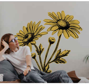 Hand drawn flower chamomile flower wall sticker - TenStickers