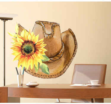 Vinilo flores Sombrero de vaquero vintage con girasol - TenVinilo