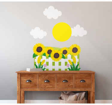 Slunečnicová pole od východu slunce samolepka na zeď - TenStickers