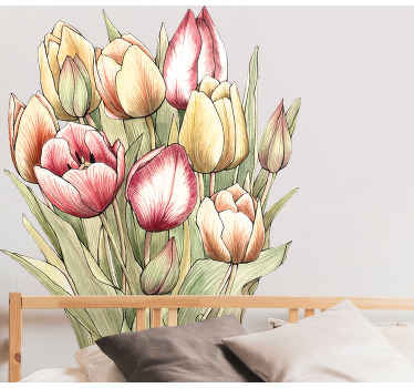 Tažené tulipány umění dveře nálepka - TenStickers