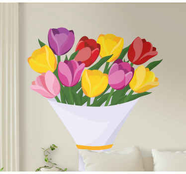 Vinilo para puerta Racimo de tulipanes de varios colores - TenVinilo
