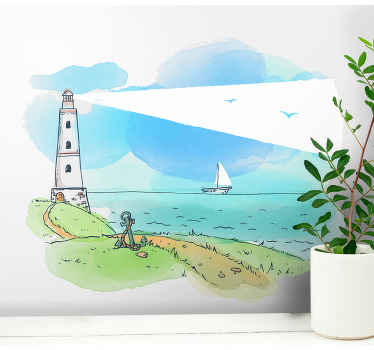 Vinilo marinero Faro de acuarela - TenVinilo