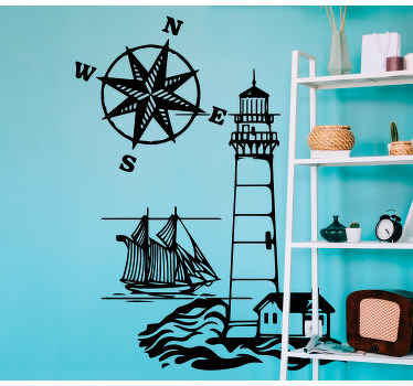 Naklejka na ścianę Latarnia morska z kompasem - TenStickers