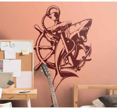 Vinilo marinero Ancla con un tiburón - TenVinilo