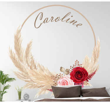 Vinilo flores Guirnalda floral bohemia con hierba de la pampa - TenVinilo