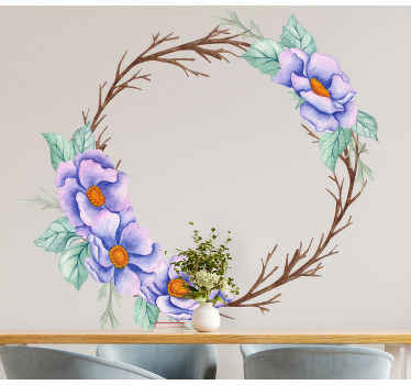 floral frame with dried branches door sticker - TenStickers