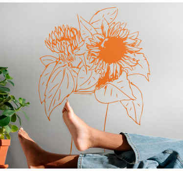 Vinilo flores Flores con hojas ilustracion - TenVinilo