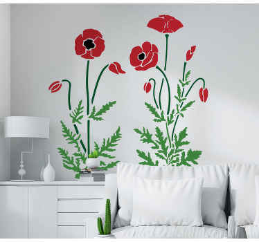 Pair of poppy plants flower wall decal - TenStickers