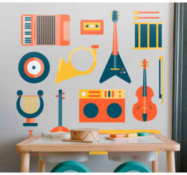Instrumente muzicale pe o decalcomanie de fundal alb - TenStickers