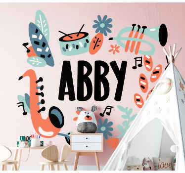 Cartoon musical instruments door sticker - TenStickers