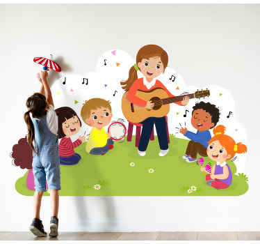 Vinilo habitación infantil Niños sobre un fondo amarillo - TenVinilo