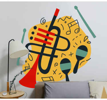 saxophone on a yellow background wall sticker - TenStickers