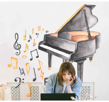 Vinilos despacho Piano blanco y negro un fondo rosa - TenVinilo