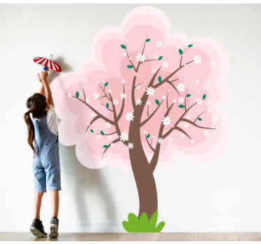 茶色の木の花の壁のステッカーにピンクの花 - TENSTICKERS