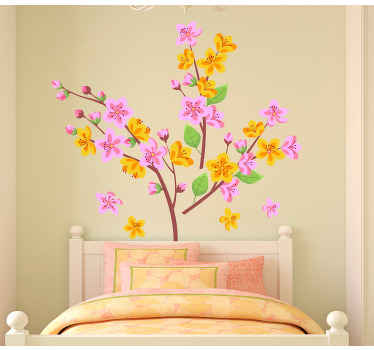 Větve s nálepkou na zeď žlutý květ - TenStickers