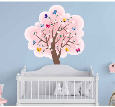 Adesivo decorativo flores árvore com borboletas e pássaros - TenStickers