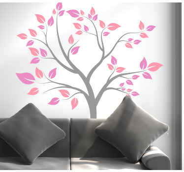 Adesivo decorativo flores árvore cinza com folhas rosa - TenStickers