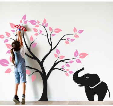 Vinilo flores Elefante recogiendo hojas - TenVinilo