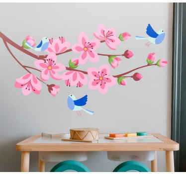 Spring tree with blue birds flower wall sticker - TenStickers