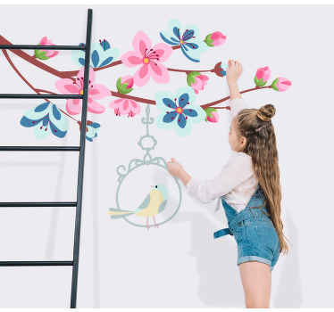 Blue and pink flowers with open cage decal - TenStickers