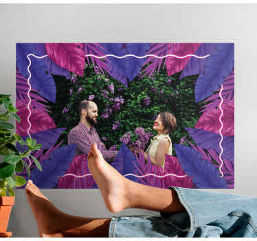 Autocolant de perete cu rame foto florale violet neon - TenStickers