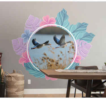 ネオンパープルブルーフローラルフォトフレームデカール - TENSTICKERS