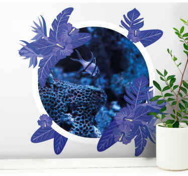 Autocolante sala de estar Moldura floral rosa neon - TenStickers