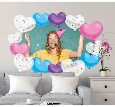 Vinilo para salón Marco de fotos de corazones y globos - TenVinilo