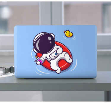 Chilling astronaut in donut laptop skins - TenStickers