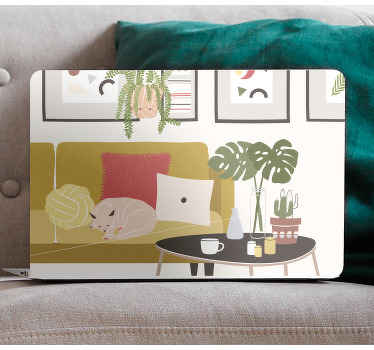 Hűsítő macska a kanapén laptop bőr - TenStickers