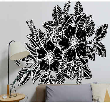 černobílý květinový design pro ložnici - TenStickers