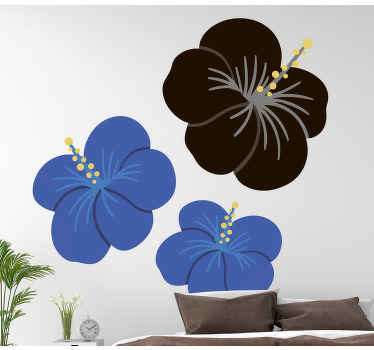타히티의 파란색과 검은 색 꽃 스티커 - TenStickers