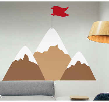 Mountains with a red flag nature wall decal - TenStickers