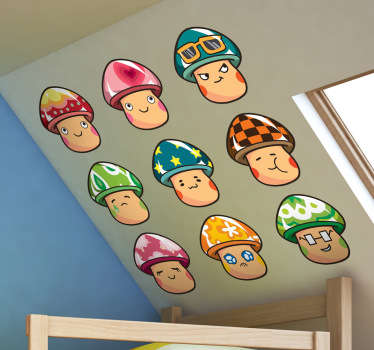 Colourful Mushrooms Sticker - TenStickers
