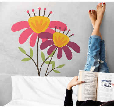 Naklejka na szybę różowe kwiaty pół - TenStickers