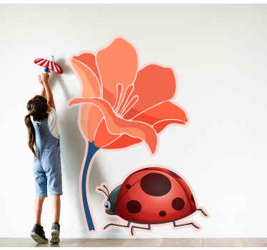 Red flower with little cap door decal - TenStickers