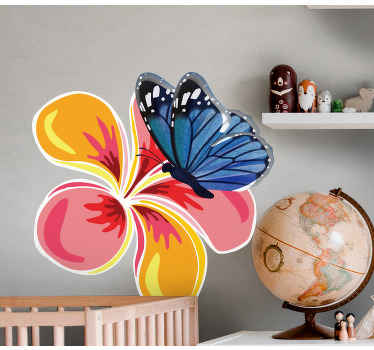 Colorful flower with butterfly door sticker - TenStickers