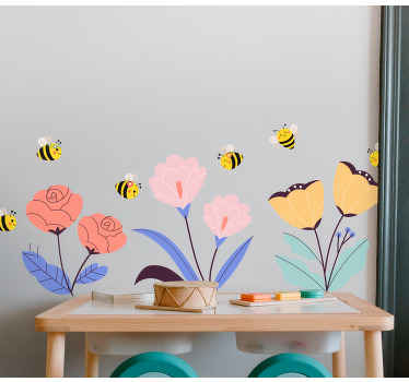 ミツバチの花の壁のステッカーと複数の花 - TENSTICKERS