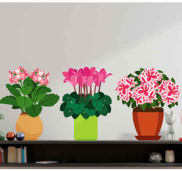 Flera blommor i hinkar väggdekal - Tenstickers