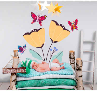 Happy butterflies with flowers door sticker - TenStickers