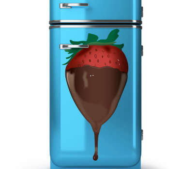 Sticker ijskast aardbei omhulst door chocola - TenStickers
