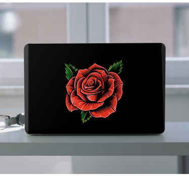 Naklejka na laptopa Czerwona róża na czarno - TenStickers