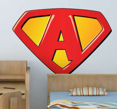 Autocolante decorativo para quarto infantil de super-heróis inspirado no logótipo que o Super Homem tem na sua capa, com a letra A!