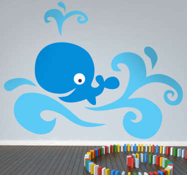 Happy Blue Whale Kids Sticker - TenStickers