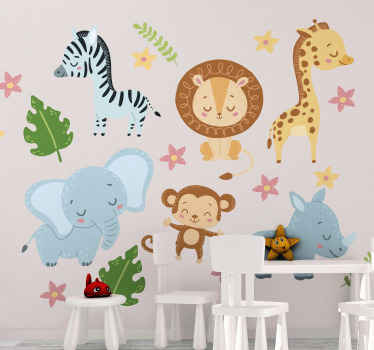Sticker Animal Jungle Animaux de la jungle avec arc-en-ciel - TenStickers