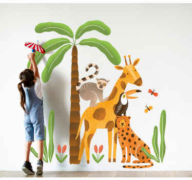 Jungle animals playing wild animal decal - TenStickers