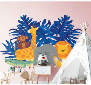Jungle animals and monstera leafs decal - TenStickers