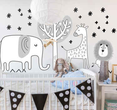 Sticker Animal Jungle Arbres gris et animaux de la jungle - TenStickers