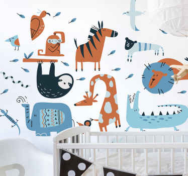 Blue nordic jungle animals wild animal decal - TenStickers