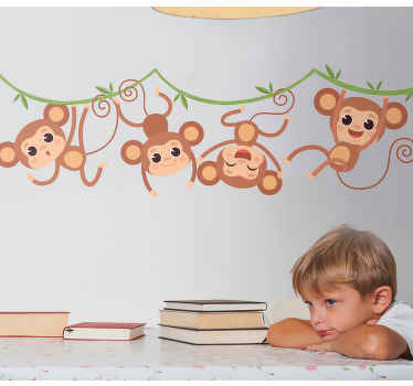 Four hanging monkeys wild animal decal - TenStickers